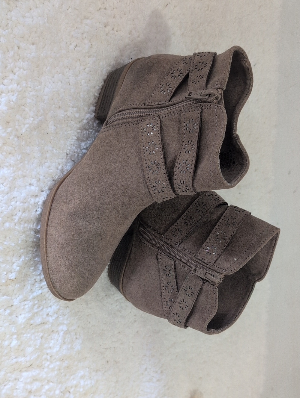 SO Kids Taupe Suede Ankle Boots with Decorative Straps